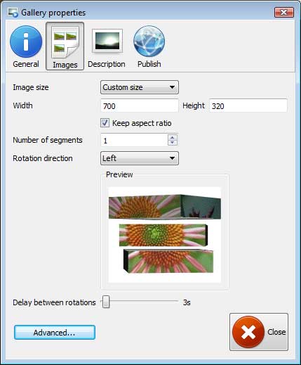 Properties window : Export Aperture Slideshow Flash