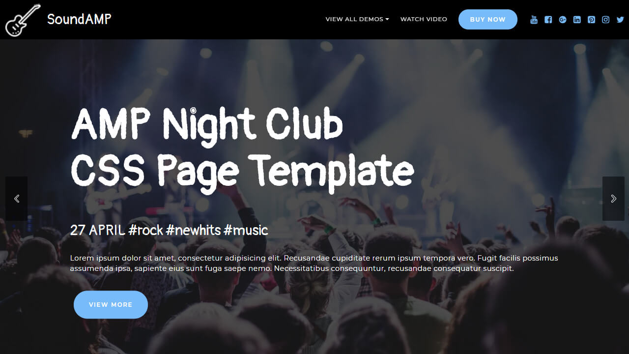 AMP Night Club CSS Page Template